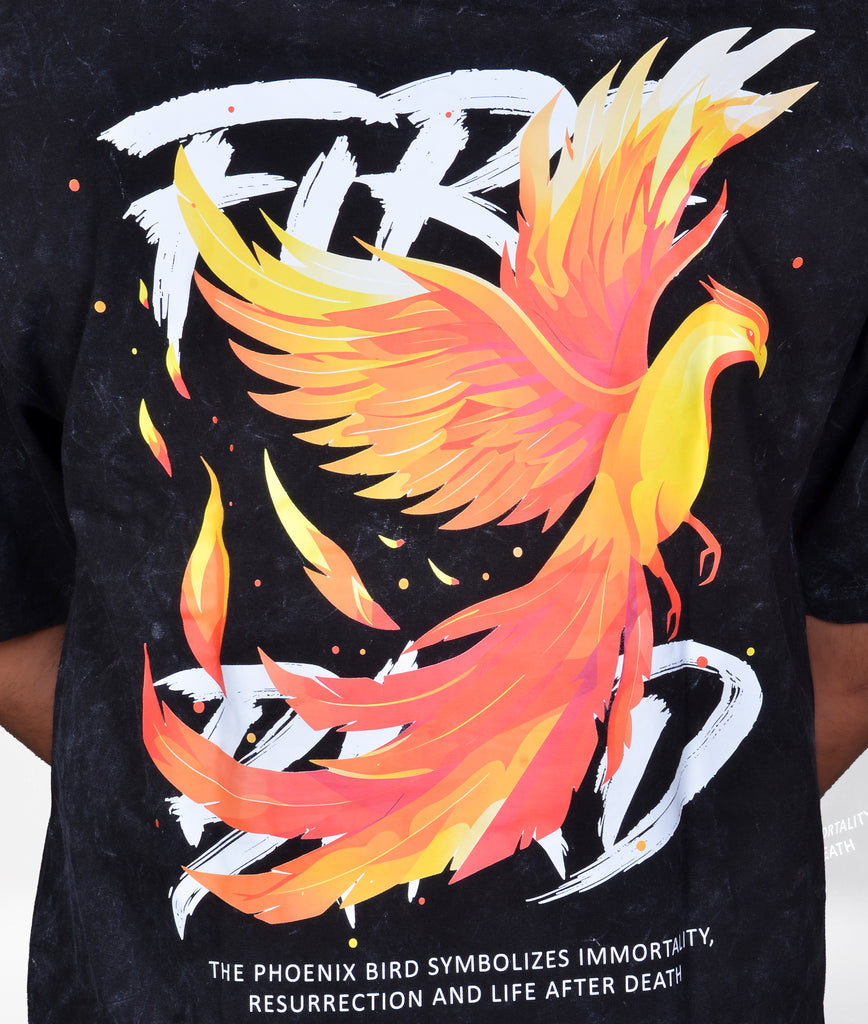 Black newest oversize t-shirt with firebird